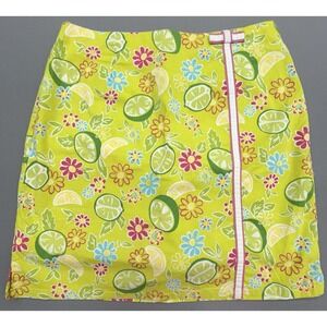 Tahiti Reef Club Skort Skirt 6 Yellow Green Fruit Cotton Stretch Preppy Beach